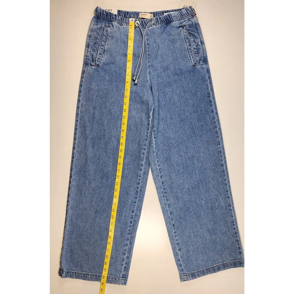 OAT NY Wide Leg Jeans Elastic Waist Drawstring 4/27 NWT - Picture 2 of 15